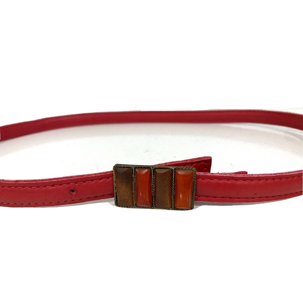 Motif 56 Vintage Women’s Belt Red Leather Skinny Narrow Sz S